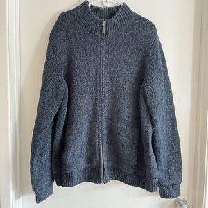 LL Bean Lambs Wool Blue Sweater Full Zip Flannel Plaid Lined Mens L Vintage